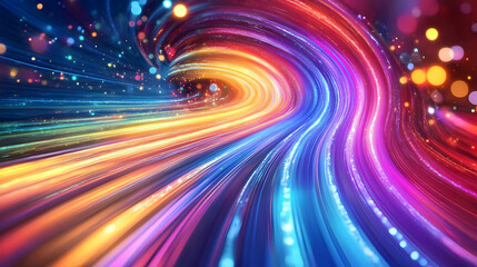 Obraz premium A swirling vortex of vibrant neon colors, including shades of blue, pink, orange, and purple, creating a sense of motion and energy.