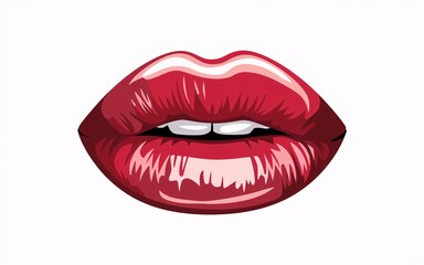 Obraz premium Close-up of a pair of red, glossy lips with white teeth showing.