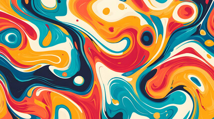 A bold and vibrant swirl of abstract colors, including bright orange, blue, yellow, and white, creating a modern and dynamic composition.

