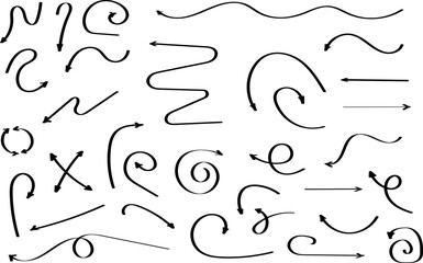 Grunge Sketch Handmade Watercolor Doodle Vector Arrow Set. Creative vector illustration of black hand drawn arrows set isolated on background.