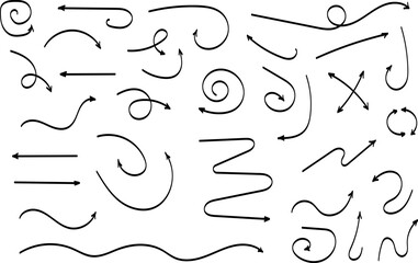 Grunge Sketch Handmade Watercolor Doodle Vector Arrow Set. Creative vector illustration of black hand drawn arrows set isolated on background.