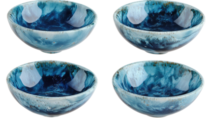 Four Blue Ocean Bowls on Clear Background Generative AI