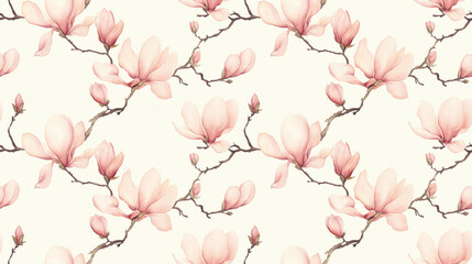 Seamless pattern featuring a delicate hand painted watercolor floral design with magnolia blossoms perfect for fabric and wallpaper
