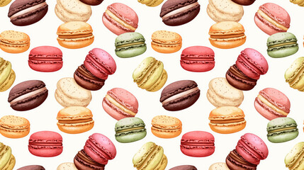 Fototapeta premium Seamless pattern of colorful French macarons perfect for textile design and culinary illustrations