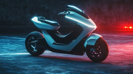 Futuristic scooter glowing in night ambiance.