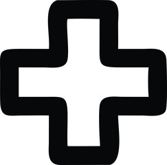 Fototapeta premium A bold Black Medical Cross Symbol on a White Background