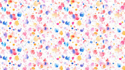 Seamless pattern of colorful abstract paint splashes on textured white watercolor paper perfect for artistic designs and backgrounds