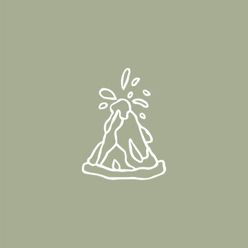recommend clip art: Volcano eruption in hand drawn sketch style. Childish simple vector illustration. Black marker isolated on white background. White outline on green olive background.