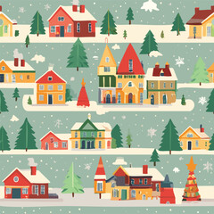 Flat illustration of christmas village 