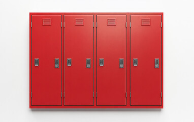 Red school lockers on a white background, no people or shadows