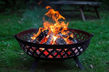 Background with embers and ashes in a warm fire pit