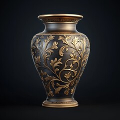 Ornate Vase with Intricate Gold and Black Floral Design