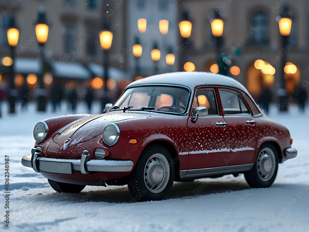 Wall mural winter romantic walk through christmas prague. beautiful vintage snow-covered streets with festive l