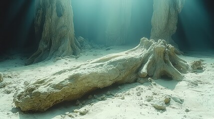 Submerged ancient forest: mysterious underwater roots revealed by sunbeams
