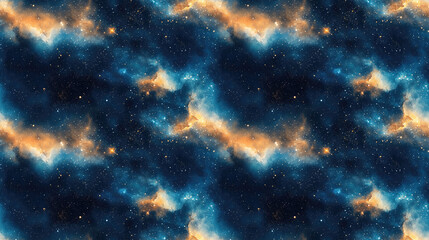 Obraz premium Seamless watercolor pattern depicting a universe filled with stars nebulae and galaxies ideal for fabric design or art prints