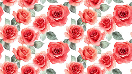 Obraz premium Seamless watercolor pattern of rose flower illustrations on a clean white background ideal for textiles and wallpaper design
