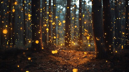 New Year enchanting forest scene with twinkling lights