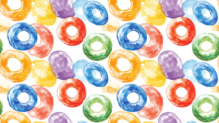 Watercolor seamless pattern of colorful swimming rings and beach shale perfect for summer themed outdoor activity designs