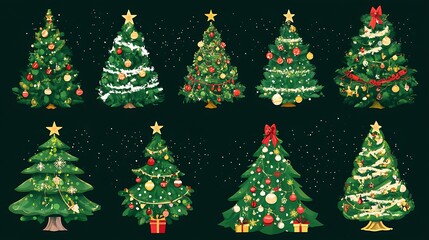 Christmas tree pattern with various styles and decorations