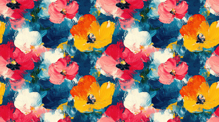 Seamless pattern of abstract oil painted flowers vibrant and unique textile design modern decor