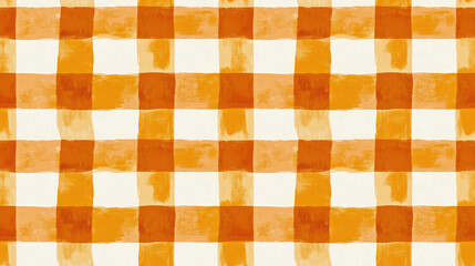 Hand drawn seamless pattern featuring gold and orange plaid gingham checks ideal for fabric design or home decor