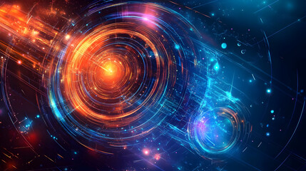 Fototapeta premium A cosmic vortex of glowing orange and blue swirls, representing energy and motion in a celestial, galaxy-like aesthetic.