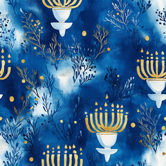 seamless background all over pattern of Hanukkah menorahs