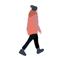 2D image of a person in autumn clothes for use as an entourage. Flat city vector infographic.