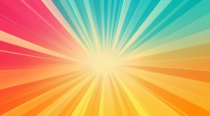 Obraz premium A bright, colorful abstract background with radiating stripes in pink, orange, yellow, green, and blue