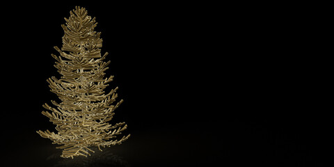 Golden christmas tree shining on dark background