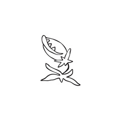 Tropical fantasy plant in hand drawn sketch style. Childish simple vector illustration. Black marker isolated on white background.