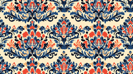 Fototapeta premium Vintage Ikat Border seamless pattern featuring ornate decorative art ideal for retro fabric and ethnic embroidery applications unique design home decor textile design majolica tiles