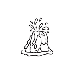 Volcano eruption in hand drawn sketch style. Childish simple vector illustration. Black marker isolated on white background. Black marker isolated on white background.