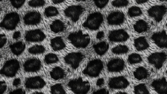 Seamless gray leopard fur pattern with decorative black accents on an acrylic wash background ideal for fashion and textile design