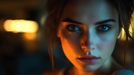 Fototapeta premium Dramatic Portrait with Close-Up Lighting Effects