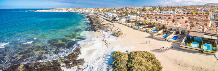 Aerial drone view of Corralejo, Fuerteventura, Canary Islands, Spain