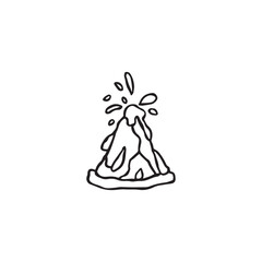 Volcano eruption in hand drawn sketch style. Childish simple vector illustration. Black marker isolated on white background. Black marker isolated on white background.
