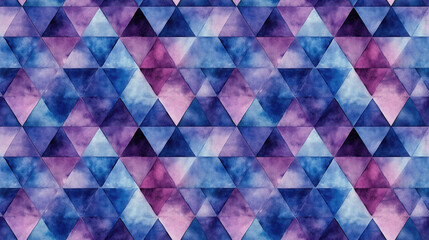 Fototapeta premium Seamless pattern of abstract hand drawn watercolor triangles in shades of blue purple and violet ideal for fabric design and artistic projects