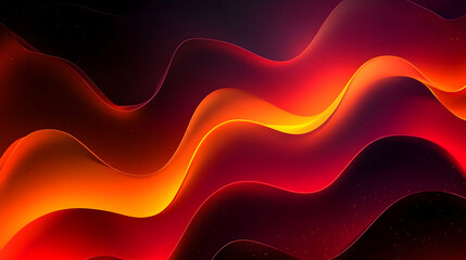 A vibrant abstract composition of fiery red and orange waves flowing dynamically on a dark background, evoking motion and heat.