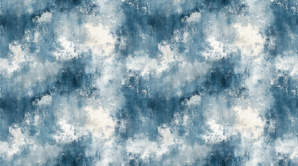 Seamless pattern featuring Shibori washes with artistic light textures and grunge gray distress perfect for fabric prints or creative projects
