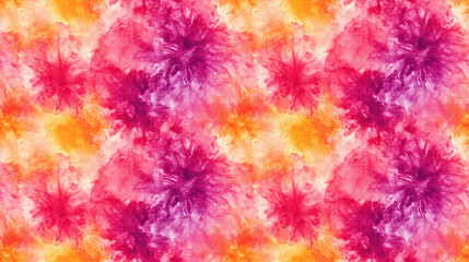 Bright tie dye splash seamless pattern featuring brown shibori and subtle watercolor textures for vibrant fabric design