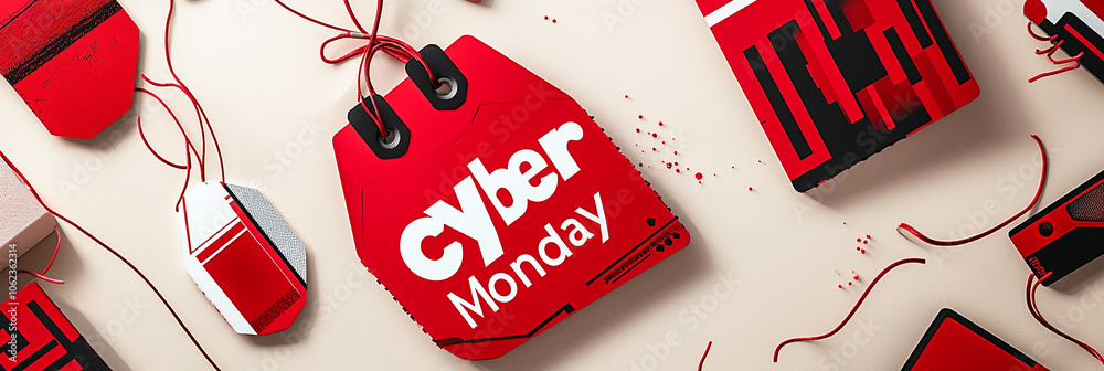 Fototapete the text cyber monday using red price tags with white letters