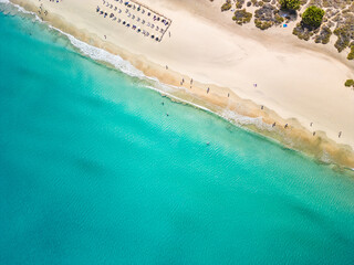 Aerial drone view of Costa Calma beach during the sunset,Fuerteventura, Canary Islands