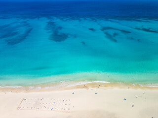 Aerial drone view of Costa Calma beach during the sunset,Fuerteventura, Canary Islands