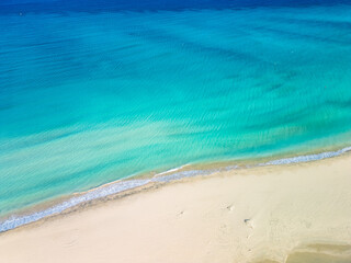 Aerial drone view of the beach of Sotavento, Fuerteventura, Canary Island, Spain
