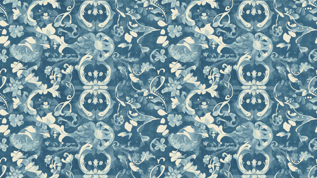 Seamless vintage poster pattern in blue tones with customizable text area for personalized designs