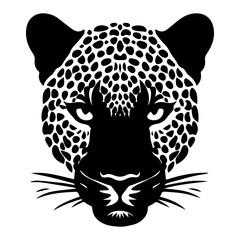 Leopard's head, a black cat's black silhouette on a transparent background, a vector panther's vector stencil.