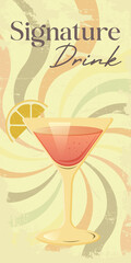 bar map, retro illustration in vintage style with martini glass