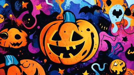 Halloween vibrant graffiti patterns inspired by urban Halloween art
