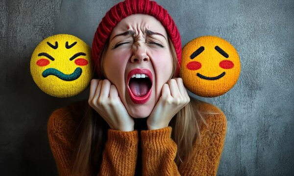Emotional Rollercoaster: A woman expresses frustration with contrasting emotions